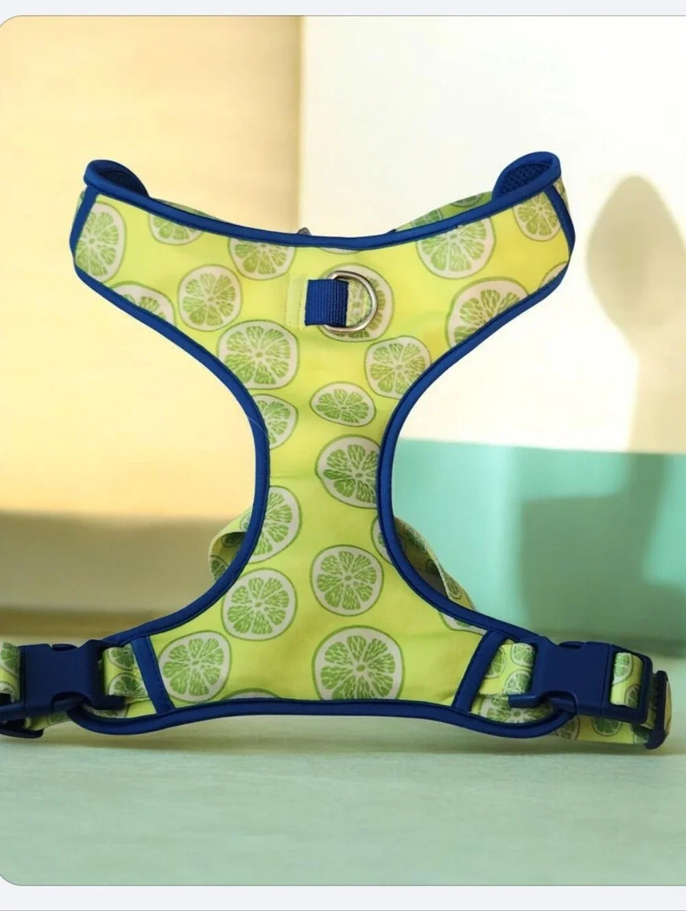 Dog Harness with Lime Print - Bright Yellow & Blue